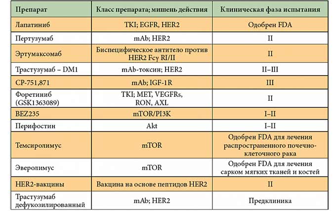 Применяемые препараты и их особенности Препараты таргетной терапии